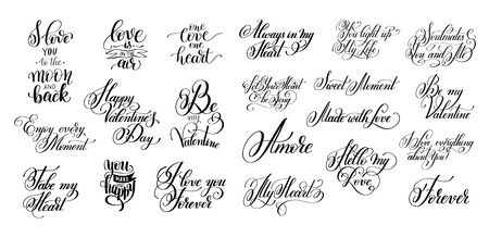 set of black and white hand written lettering about love to valeのイラスト素材