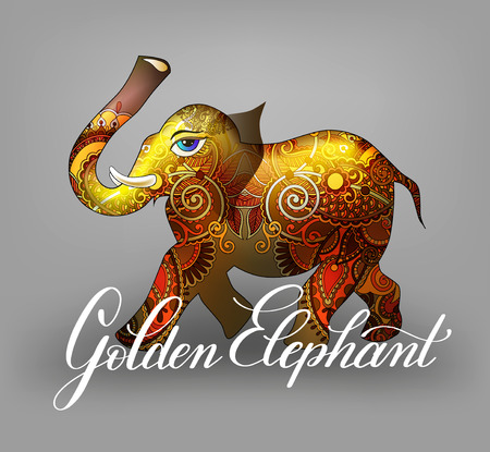 golden elephant decorative 3d vector illustrationのイラスト素材