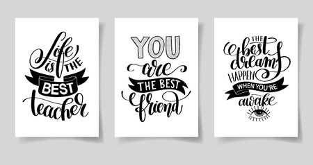 set of three hand written lettering positive inspirational quoteのイラスト素材