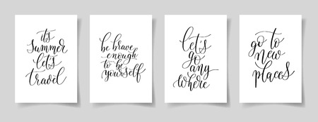set of four hand written lettering positive quotes on paper A4のイラスト素材