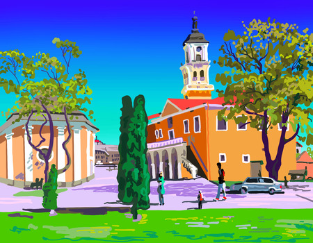 painting of Kamenets-Podolskiy Ratushaのイラスト素材