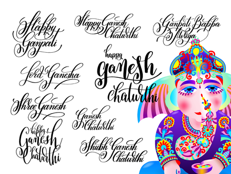 Handwritten lettering inscriptions to indian celebration festivaのイラスト素材