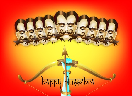 Happy dussehra indian holiday poster with face of ravanaのイラスト素材