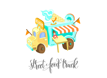 street food truck with ice creamのイラスト素材