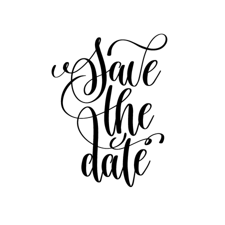 save the date black and white handwritten letteringのイラスト素材