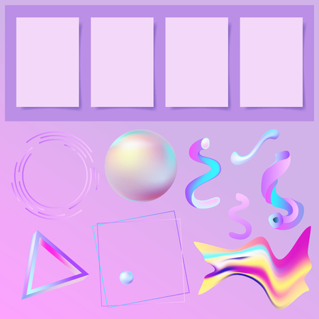 set of 3D abstract memphys elements and four sheets of paperのイラスト素材