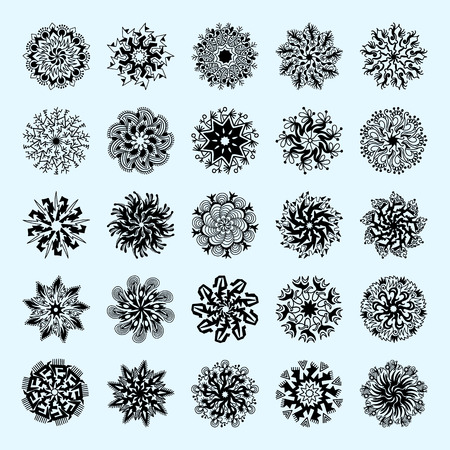 Set of 25 hand drawing christmas snowflakes for winter design, illustration collection.のイラスト素材