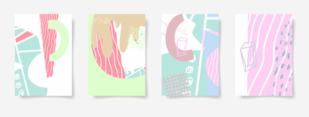 Set of four hand drawing abstract design vector illustration