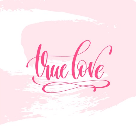 True love hand lettering poster on pink brush stroke patternのイラスト素材