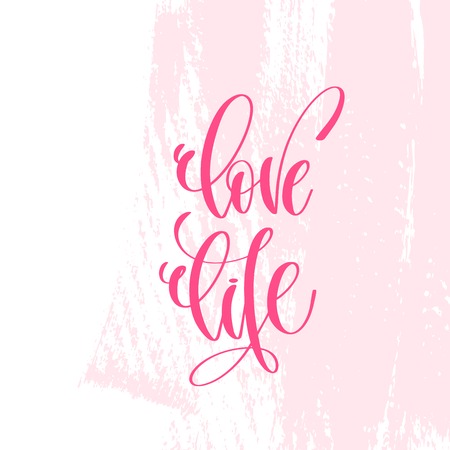 Love life hand lettering poster on pink brush stroke patternのイラスト素材