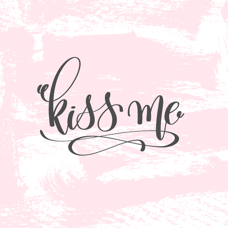 Kiss me hand lettering poster on pink brush stroke patternのイラスト素材