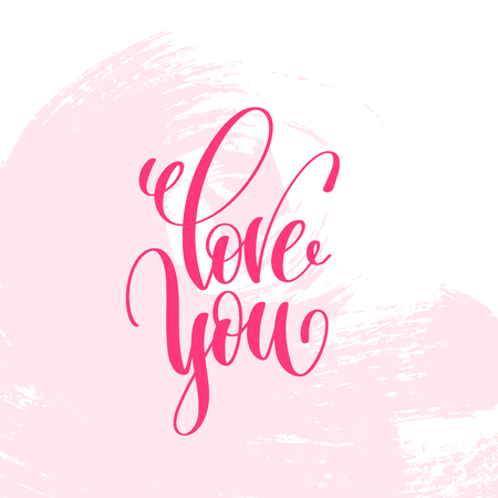 Love you hand lettering poster on pink brush stroke patternのイラスト素材