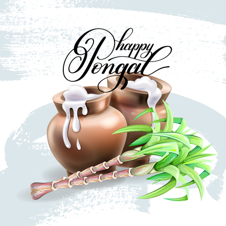 A happy Pongal greeting card design to south Indian harvest festivalのイラスト素材