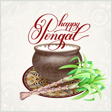 A happy Pongal greeting card to south indian harvest festivalのイラスト素材