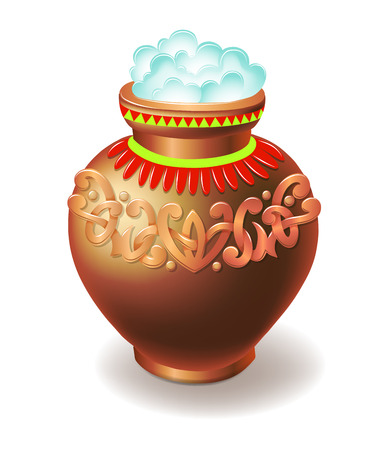 Clay pot filled with rice isolated on white background, decorative vector illustrationのイラスト素材