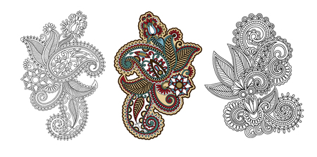 paisley flower pattern in ethnic style, indian decorative floral design, vector illustrationのイラスト素材