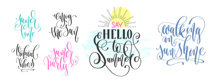 Set of hand lettering positive quote about summer time text typo.のイラスト素材