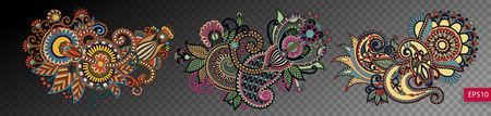 set of three paisley flower design isolated on a transparent bacのイラスト素材