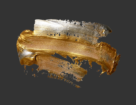 hand drawing silver and gold brush stroke paint spot isolatedの写真素材