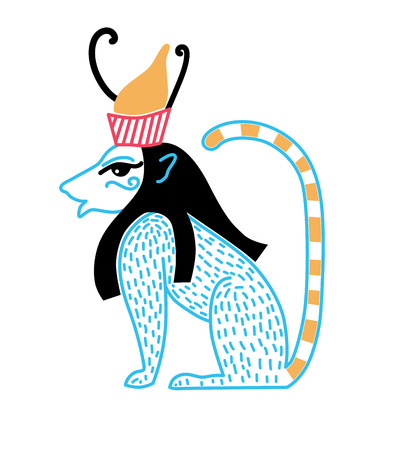 Egyptian deity in the form of a blue lion with a crown, vector illustrationのイラスト素材