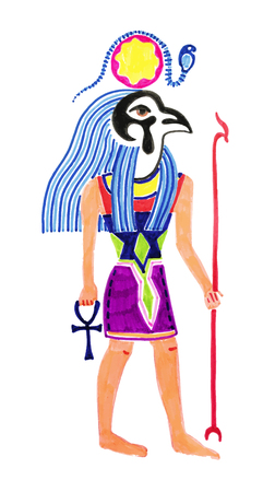 sketch marker drawing of egyptian God Horus, vector illustrationのイラスト素材