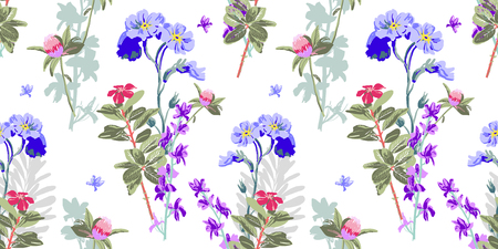hand drawing seamless floral pattern - wild flower trendy design, vector illustrationのイラスト素材