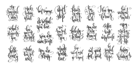 set of 25 hand lettering inscription text, motivation and inspiration positive quotes, calligraphy vector illustration collectionのイラスト素材