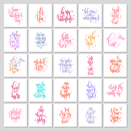 set of 25 hand lettering love quotes to valentine's day design holiday, calligraphy poster vector illustrationのイラスト素材