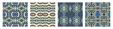 set of different seamless colored vintage geometric patternのイラスト素材
