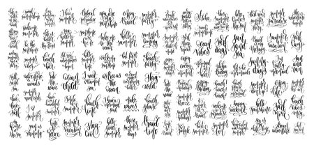 set of 100 hand lettering inscriptions text to summer holiday design, calligraphy vector illustration collectionのイラスト素材