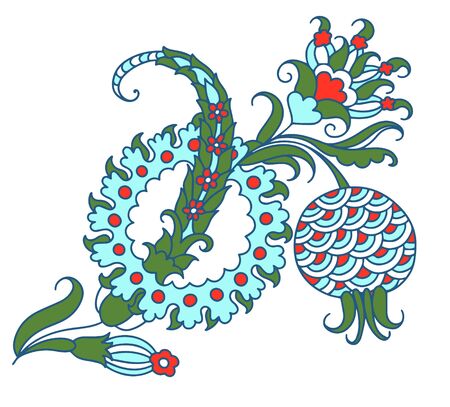 drawing of turkish floral pattern design of decorative pomegranate flower and fruitのイラスト素材
