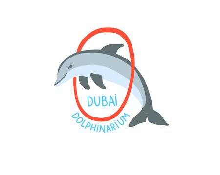 hand drawing sketch icon of Dubai dolphinarium - dolphin jumps through the ring, vector illustrationのイラスト素材