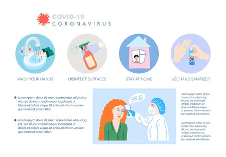 coronavirus covid-19 prevention poster, stop dangerous virus quarantine concept, vector illustration for posterのイラスト素材