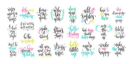 set of 25 hand lettering positive quote, motivation and inspiration phrases designのイラスト素材