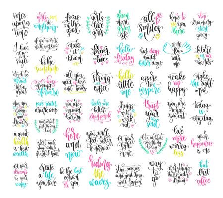 set of 50 hand lettering positive quote, motivation and inspiration phrases designのイラスト素材