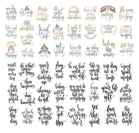 set of 50 hand lettering inscription positive quote, motivation and inspiration phraseのイラスト素材