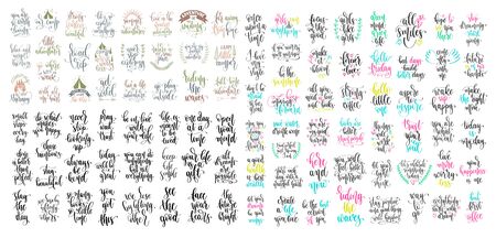 set of 100 hand lettering inscription positive quote, motivation and inspiration phraseのイラスト素材