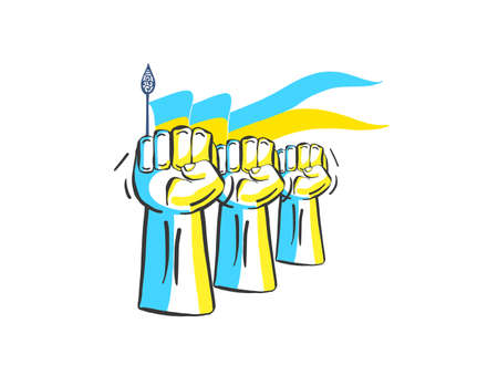 The symbol of the strength of Ukraine with the Ukrainian blue and yellow flagのイラスト素材