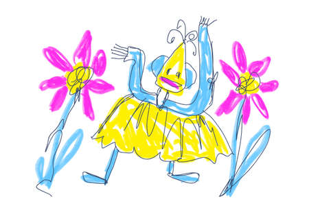 Children drawing - dancing Ukraine in flowers, vector illustrationのイラスト素材