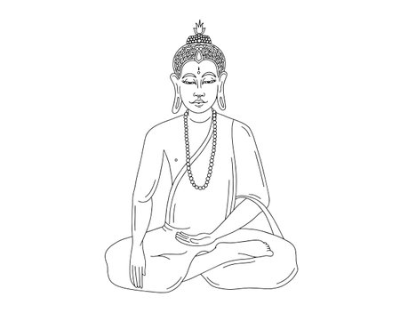 Black and white linear image of the Buddha, vector illustrationのイラスト素材