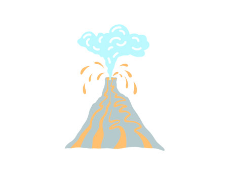 Erupting volcano with smoke and lava splashes, vector illustrationのイラスト素材