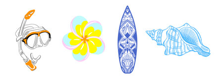 set of symbols holidays on the island vector illustrationのイラスト素材