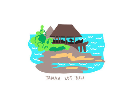 Tanah Lot - famous place in Bali Indonesia, flat design vector illustrationのイラスト素材