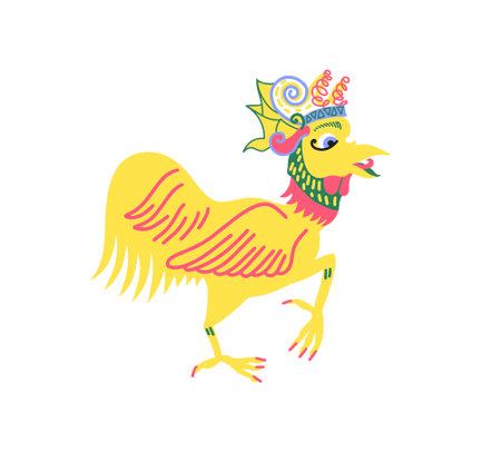 Traditional image of a rooster in the Balinese style, flat design vector illustrationのイラスト素材