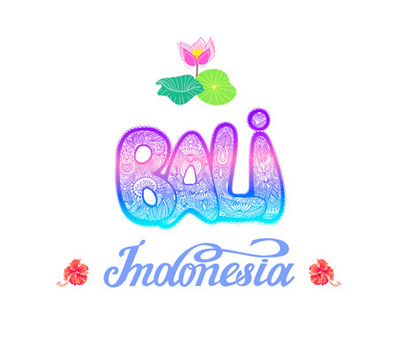 Bali, Indonesia travel and attraction symbols vector illustrationのイラスト素材