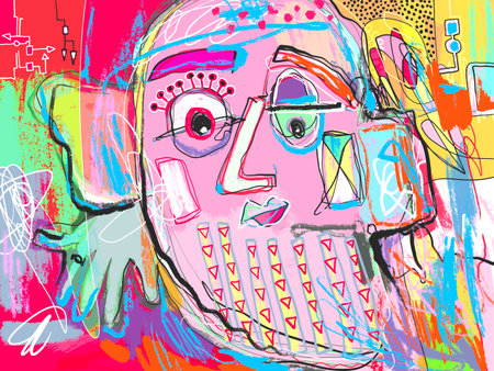human face modern digital art, contemporary abstraction artwork of pink ghost, vector illustrationの写真素材
