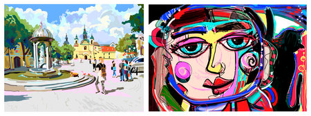 Two digital paintings. Original contemporary artworkのイラスト素材