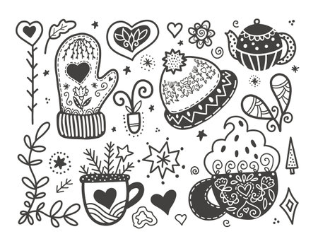 hand drawing Scandinavian doodles elements, norwegian sketchのイラスト素材