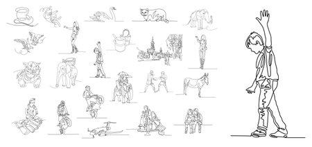 set of 22 one line drawings, vector illustration collectionのイラスト素材