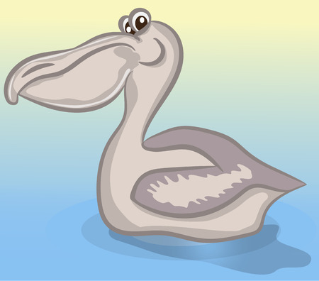 Cute pelican cartoon floating on water.のイラスト素材